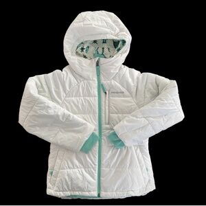 Patagonia Girls Puffer Jacket Size 10 White Wildlife Print Winter Hooded